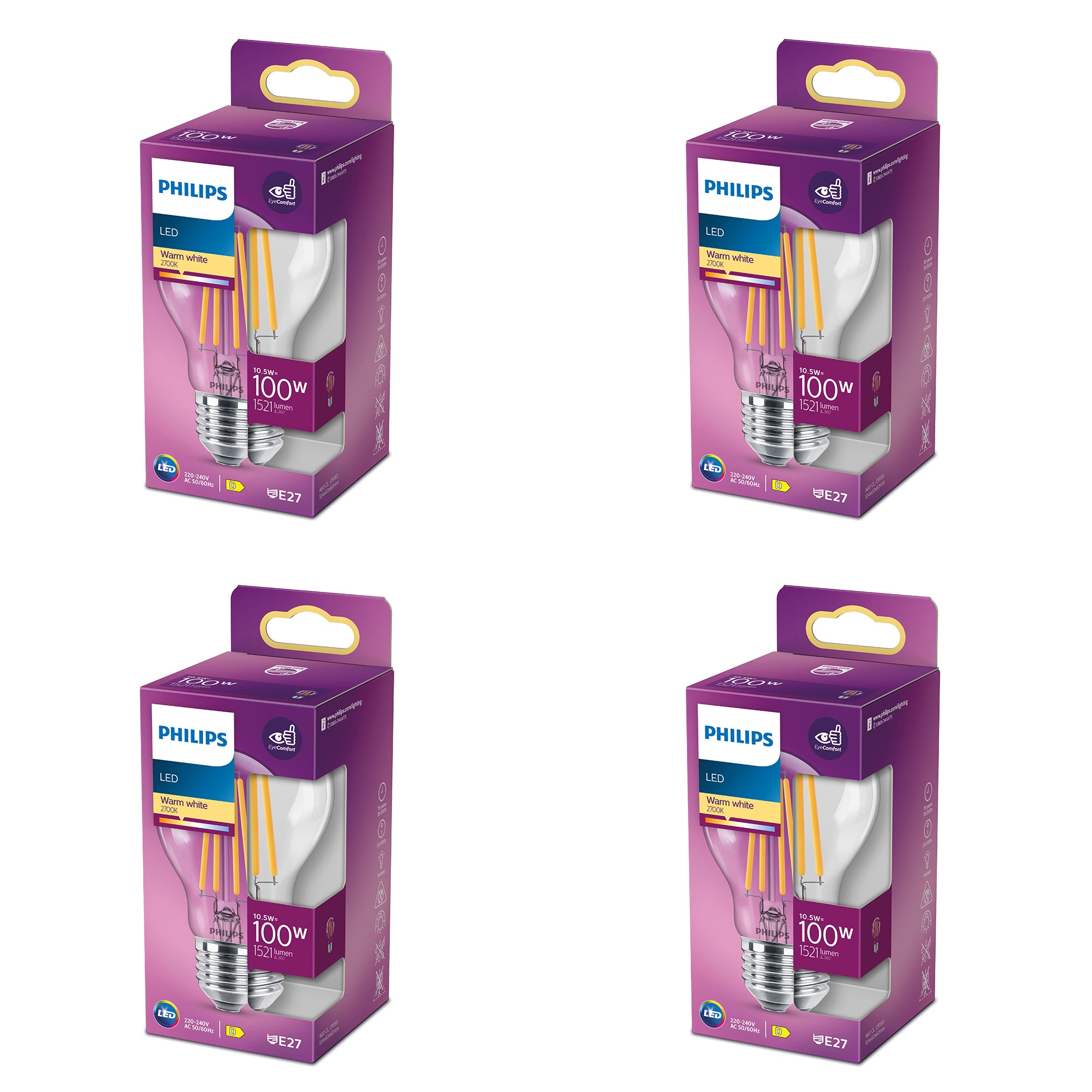 Philips Voordeelverpakking E27 - LED Standaardlamp - Set van 4 Stuks