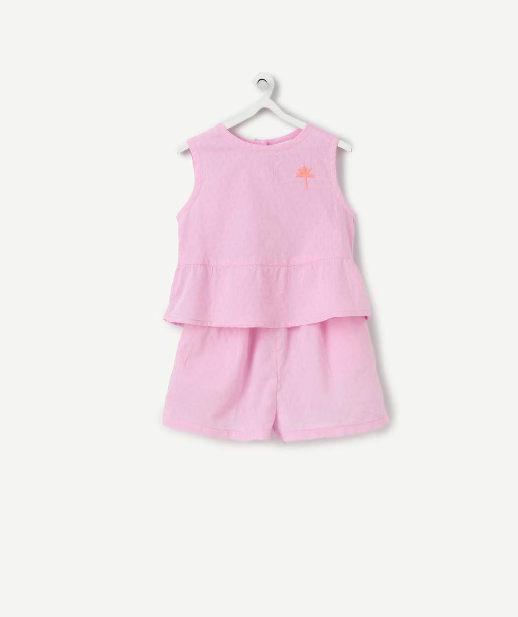 ensemble t-shirt sans manches en gaze de coton fronces rose