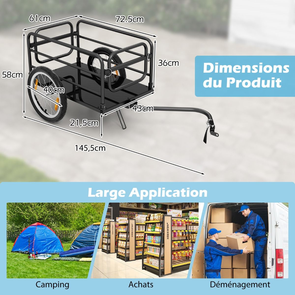 Remorque de Vélo avec Cadre Pliable Charge 55 kg Chariot pour Vélo avec Housse en Tissu Oxford Roues à Air de 40 cm Réflecteurs Bleu - Lidl-Manfred