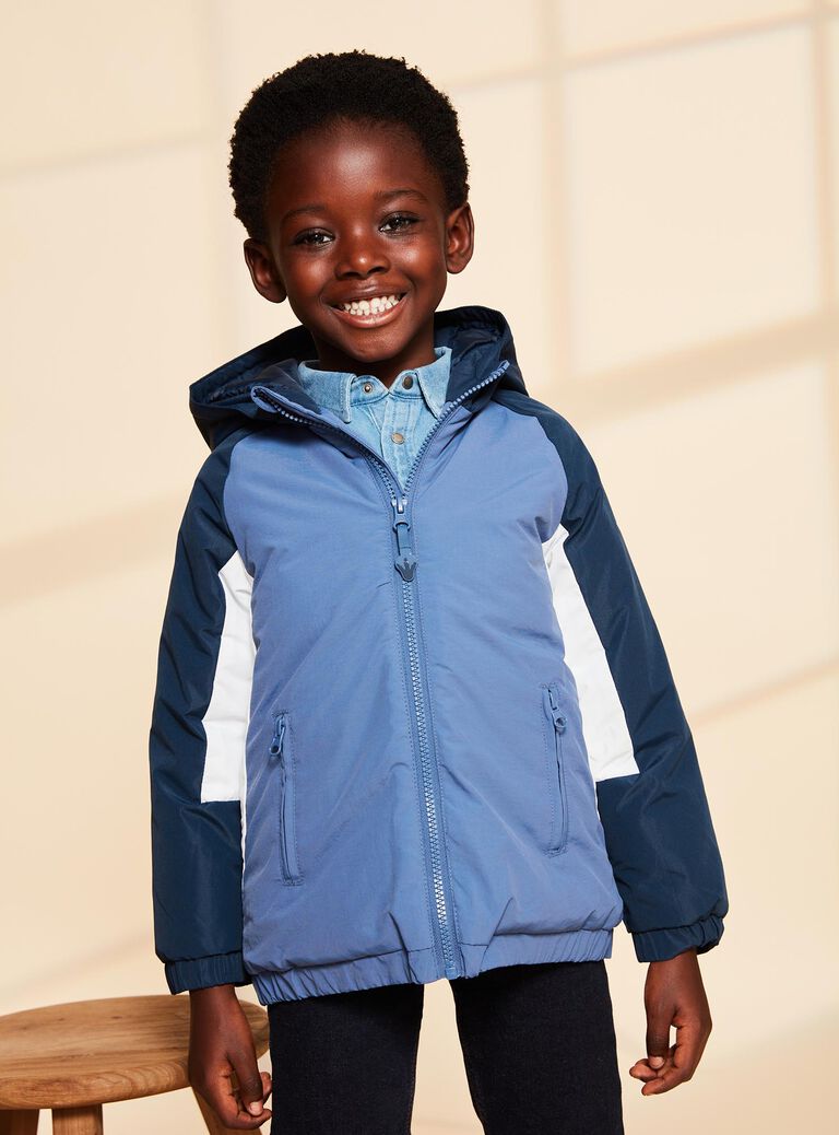 Blouson bleu gris à capuche