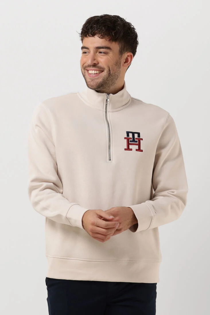 TOMMY HILFIGER gebroken wit tommy hilfiger trui essential monogram half zip