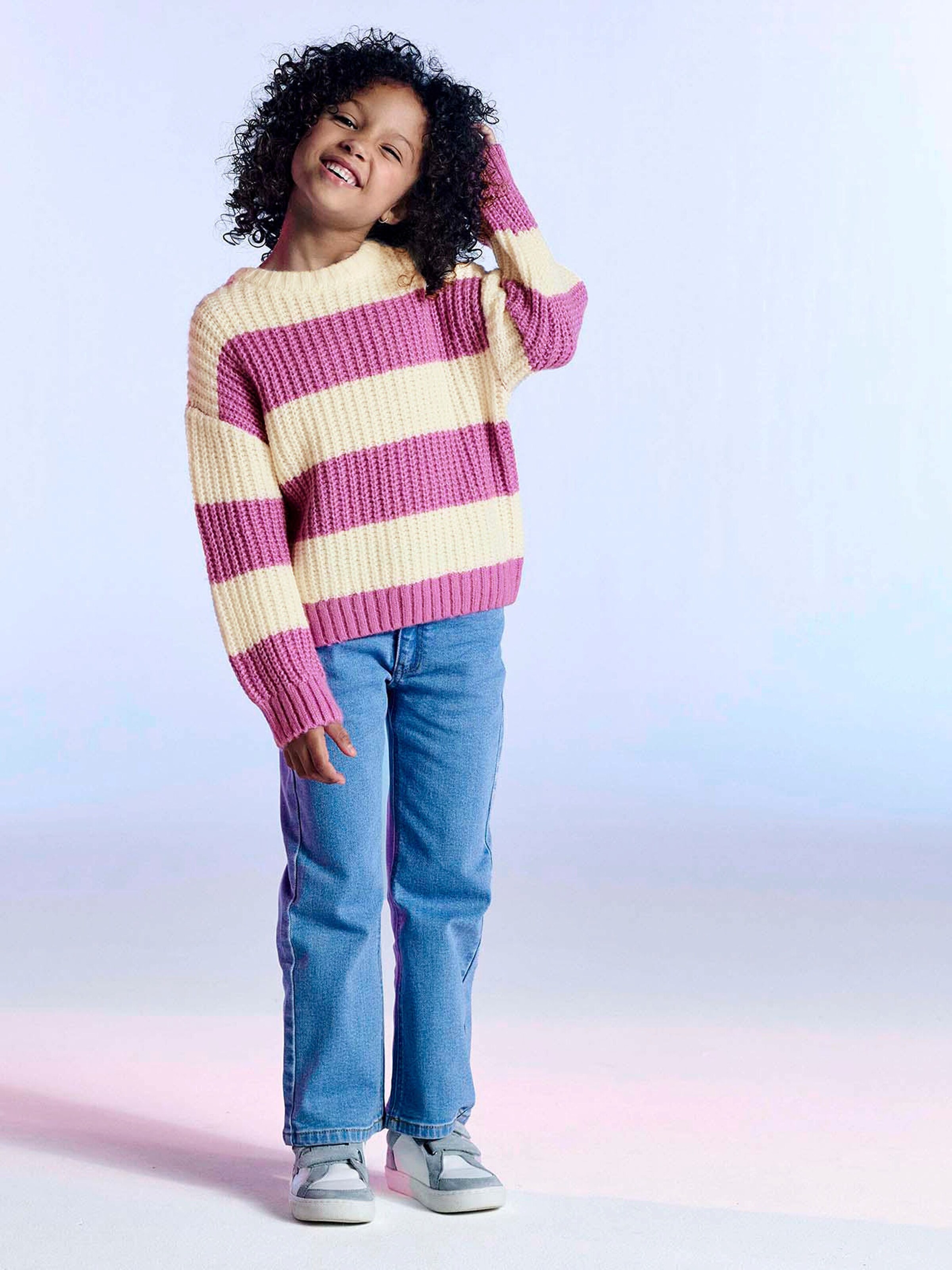 Vertbaudet Mädchen Pullover mit breiten Streifen wollweiß