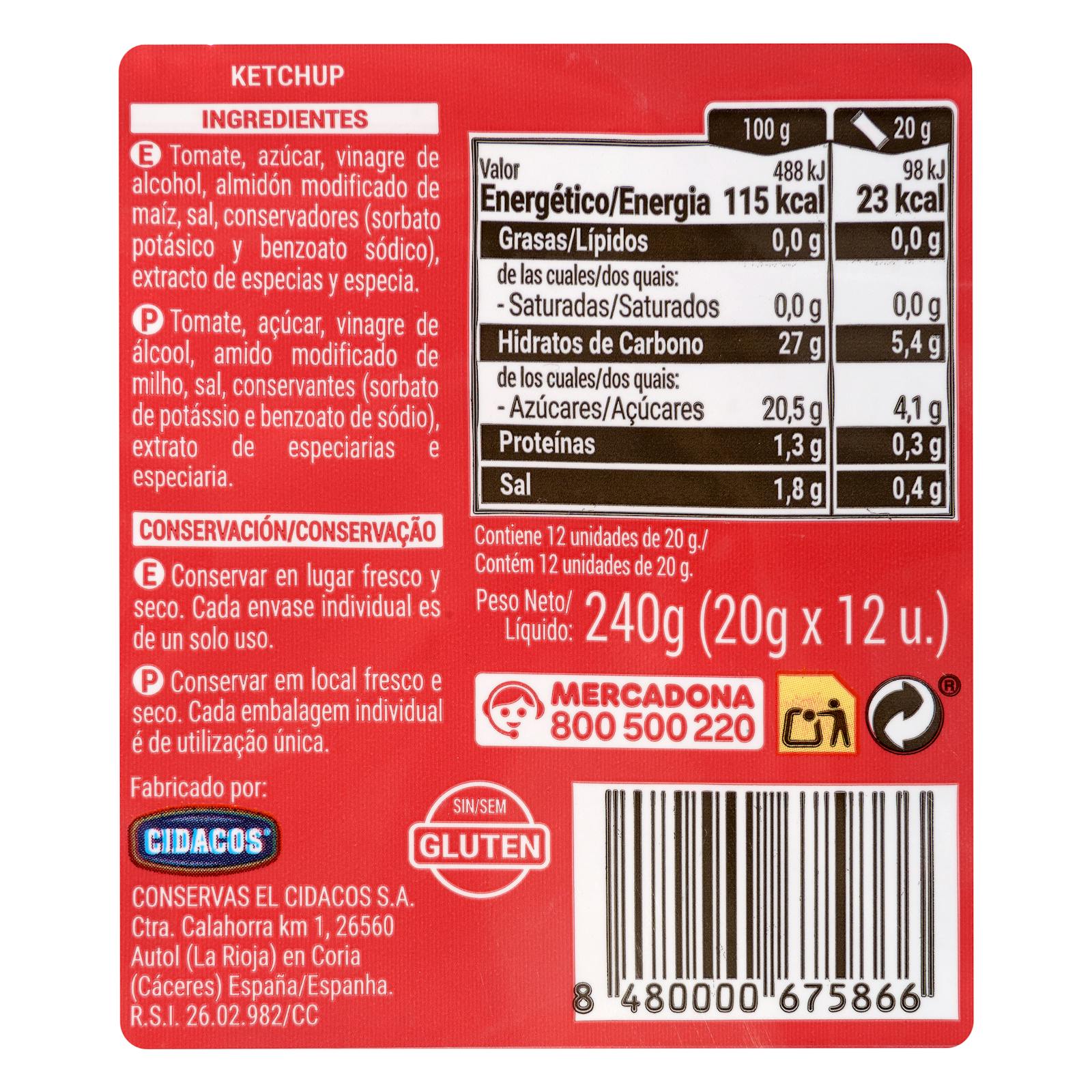 Ketchup en sachets individuels Hacendado