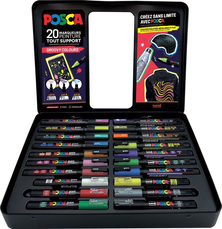 Posca - Groovy Colours - Verfstiften - Assorti - Metalen Koffer 20 Stuks