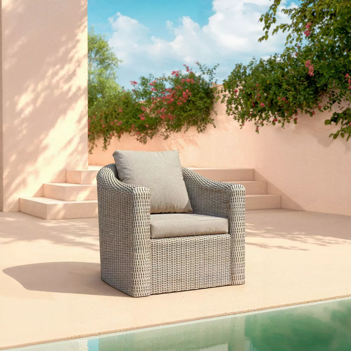 Salon de jardin en résine tressée 7 places 5 pcs Calvi Gris et taupe