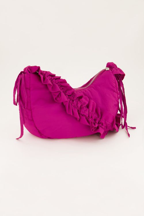 Fuchsia crossbody tas met ruffles