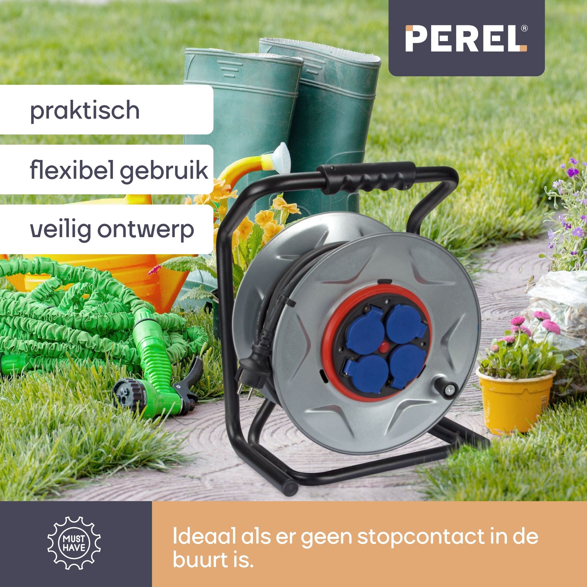 Perel ECR25NP25A 4-voudige kabelhaspel - 25 meter