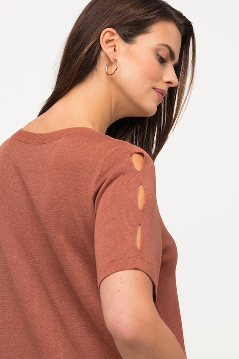 Pullover, Glitter, Cut-Outs, Rundhals, Halbarm