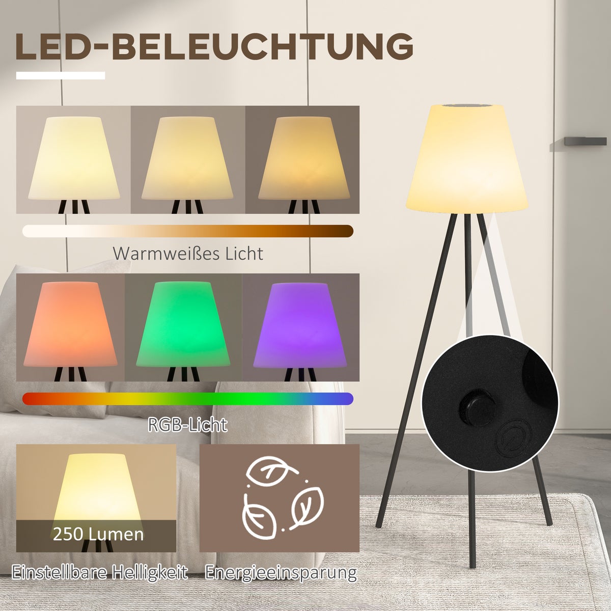 Outsunny Solar Vloerlamp Buiten Vloerlamp, 38cm x 38cm x 137cm, Aluminium, Dimbaar Warm Wit + Zwart