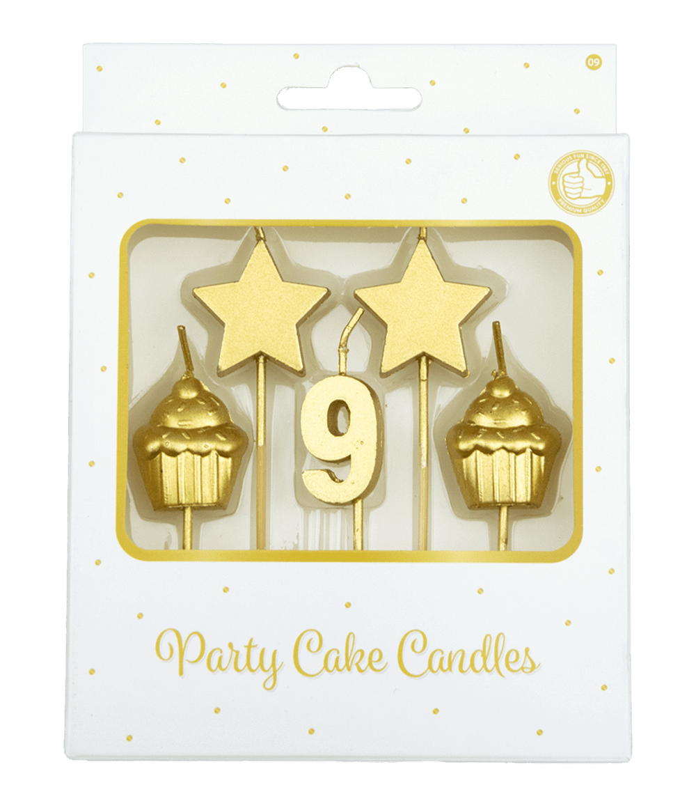 Kaarsjes 9 Jaar Cupcake Goud 17,5cm