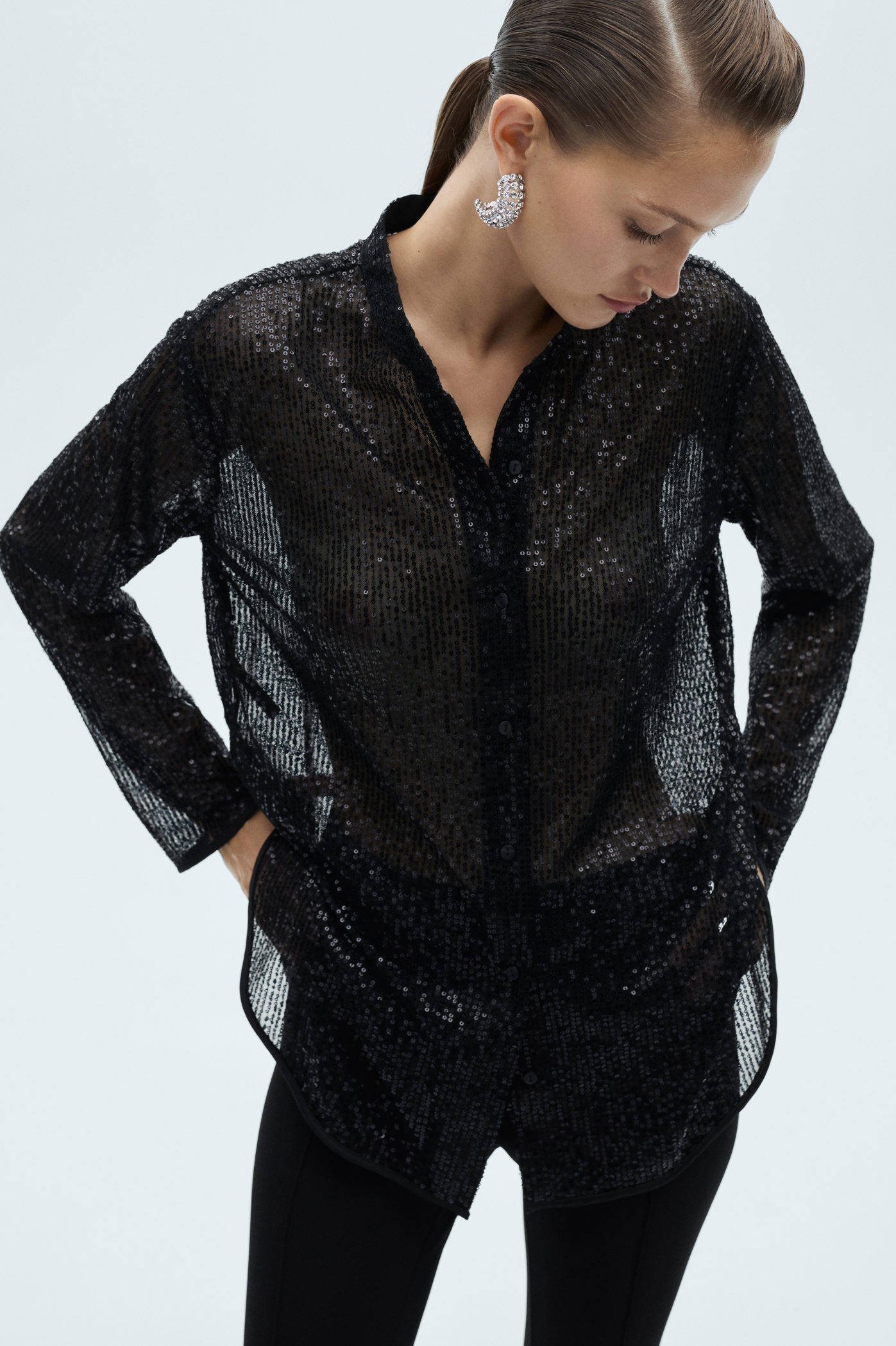 Mango pailletten blouse zwart