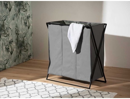 WENKO - Panier à linge xl avec 3 compartiments - gris