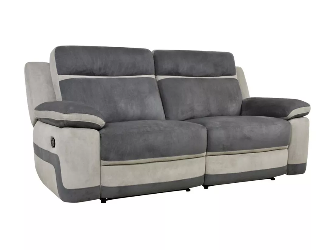 Canapé 3 places relax en microfibre anthracite et bandes gris clair TALCA