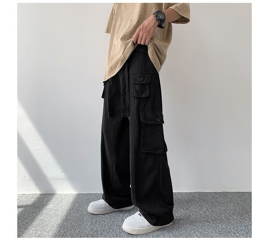 Nikoflin - Mid Rise Plain Wide Leg Cargo Jeans