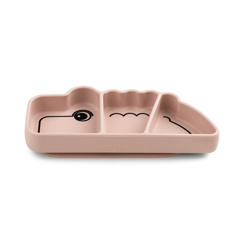 Assiette en silicone avec ventouse Croco rose