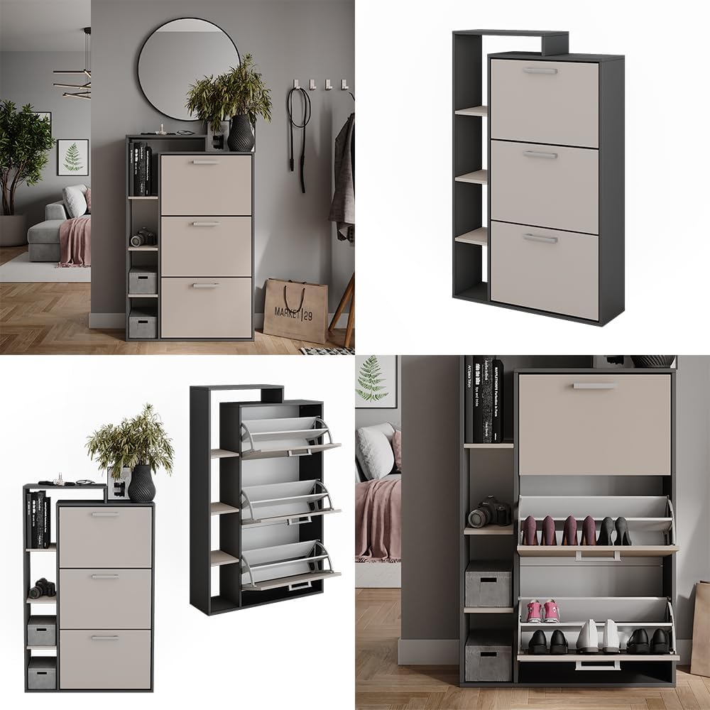 Vicco Schuhkipper Orlando, Anthrazit/Greige, 80 x 128.3 cm mit 3 Fächern