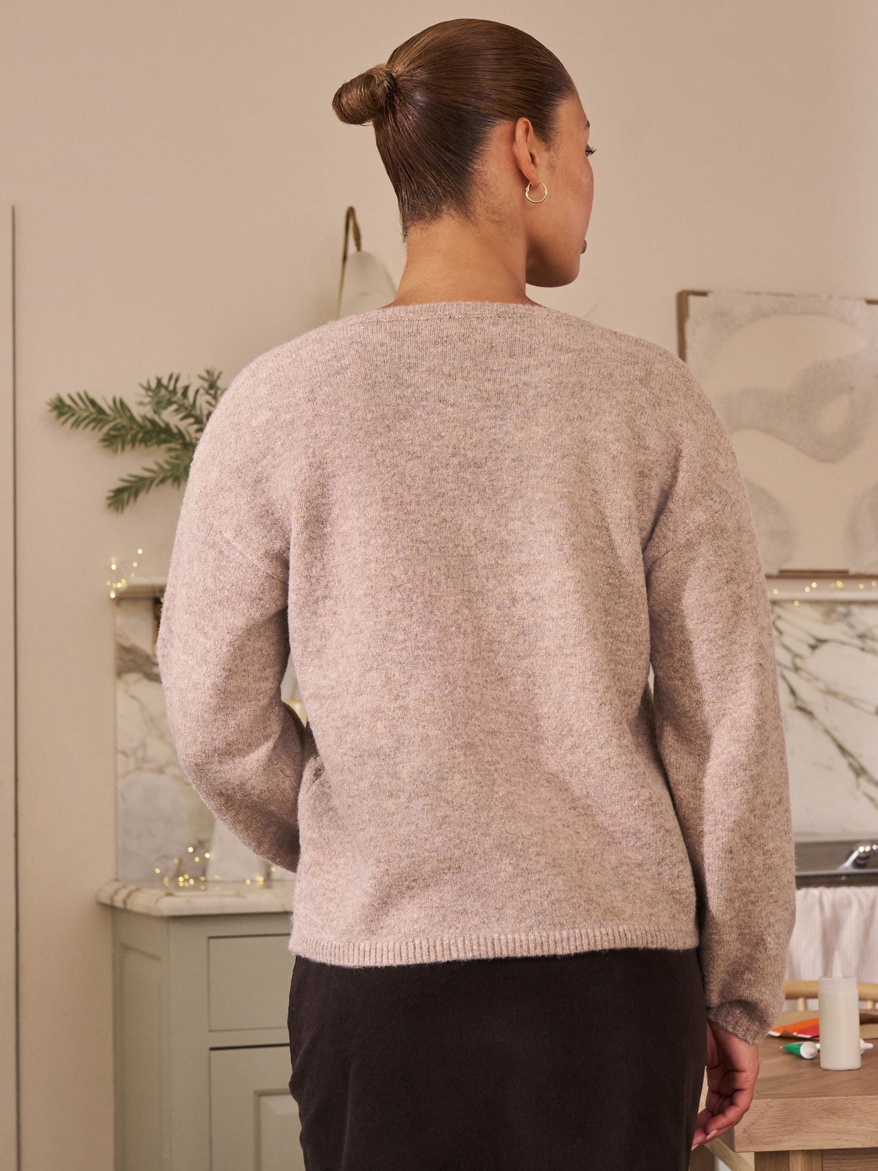 Neutral Bright Trees - V-Neck Matching Family Christmas Jumper