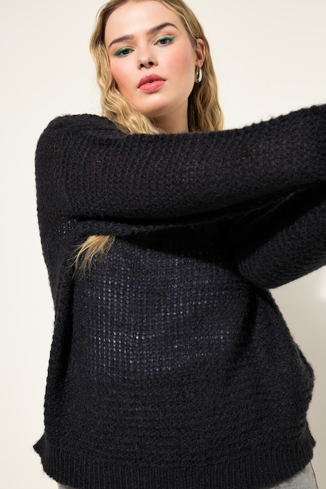 Pullover, Boxy Shape, Lochstrick, Rundhals, Langarm