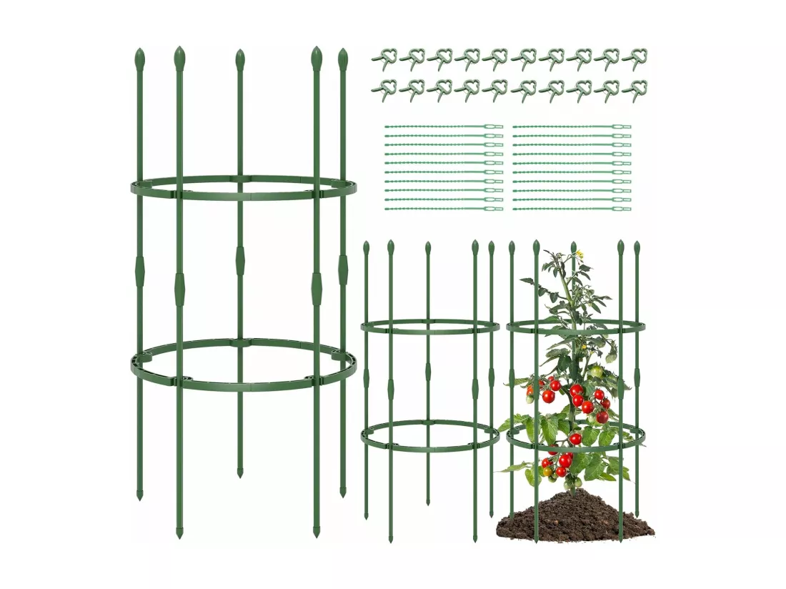 Lot de 3 Treillis Obélisque de Jardin pour Plantes, Support pour Plantes Grimpantes en Métal Réglable avec Clips Attaches, Cage et Supports 2 en 1 pour Vigne Fleurs Légumes(50 x 102 cm)