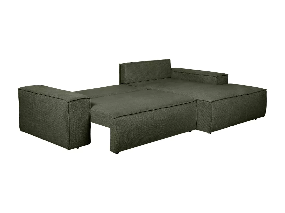 Canapé d'angle droit convertible en tissu texturé vert AMELIA