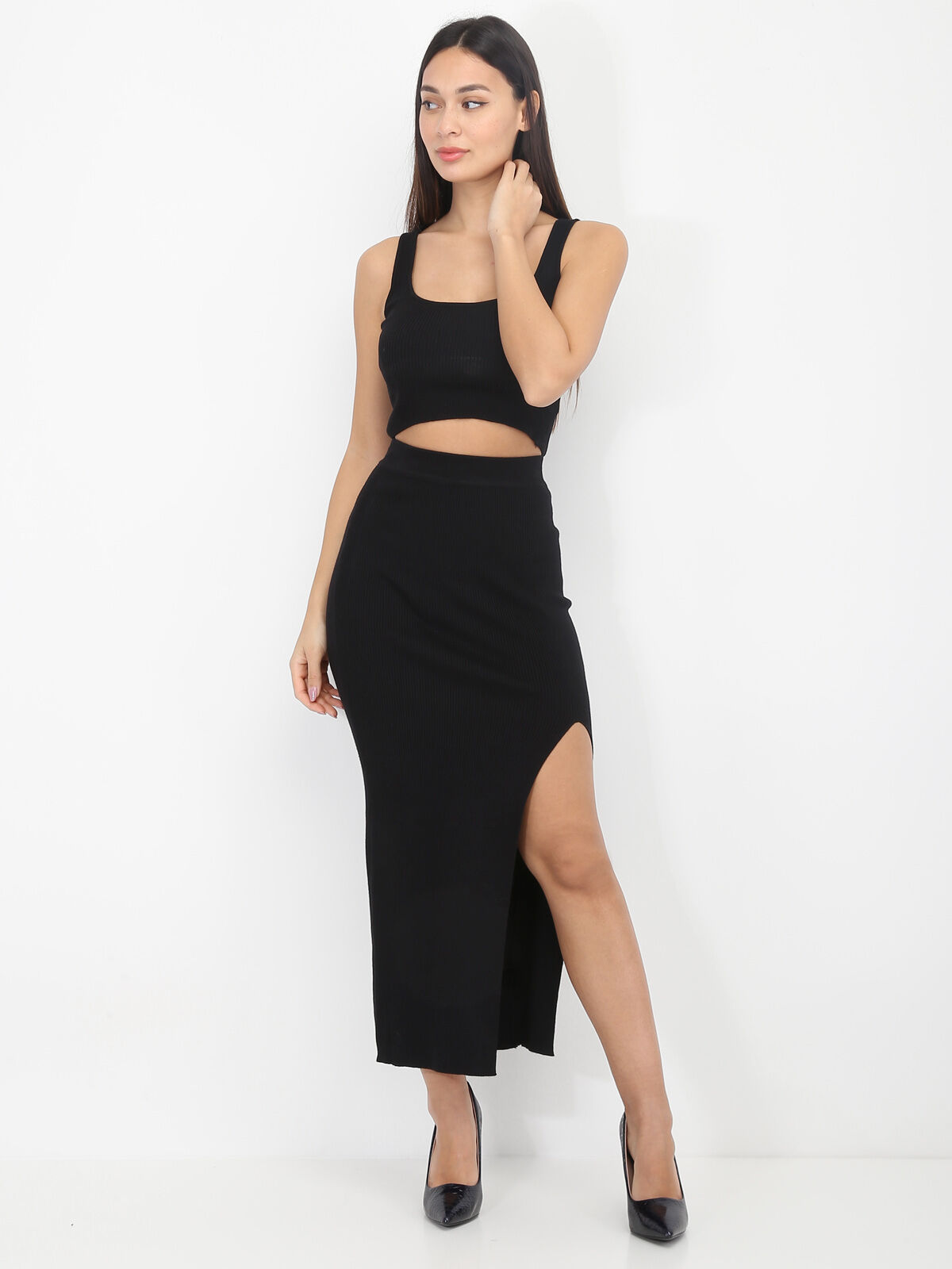 Ensemble jupe fendue et top- Noir