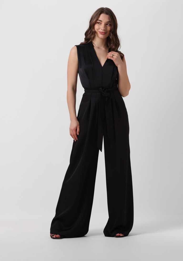 ACCESS zwarte access jumpsuit satin jumpsuit with pleats