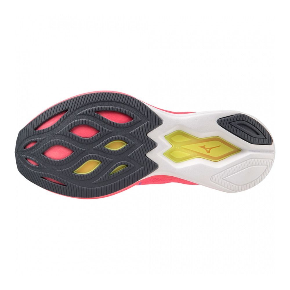 Mizuno WAVE REBELLION SONIC - Chaussures running Femme high-vis pink/purplepunch/o.blue
