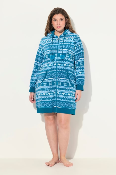 Homewear-Bademantel, Plüsch, Norweger, Kapuze, recycelt