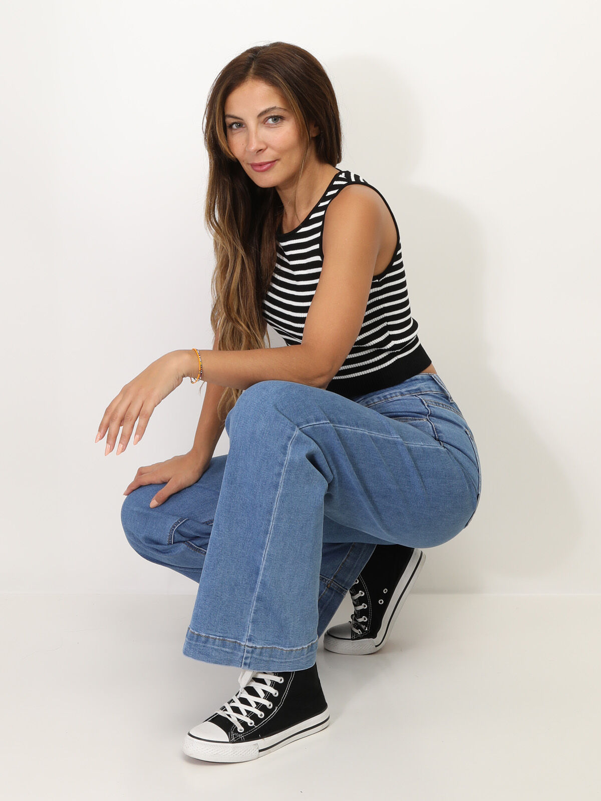 Jeans wide leg basique- Bleu