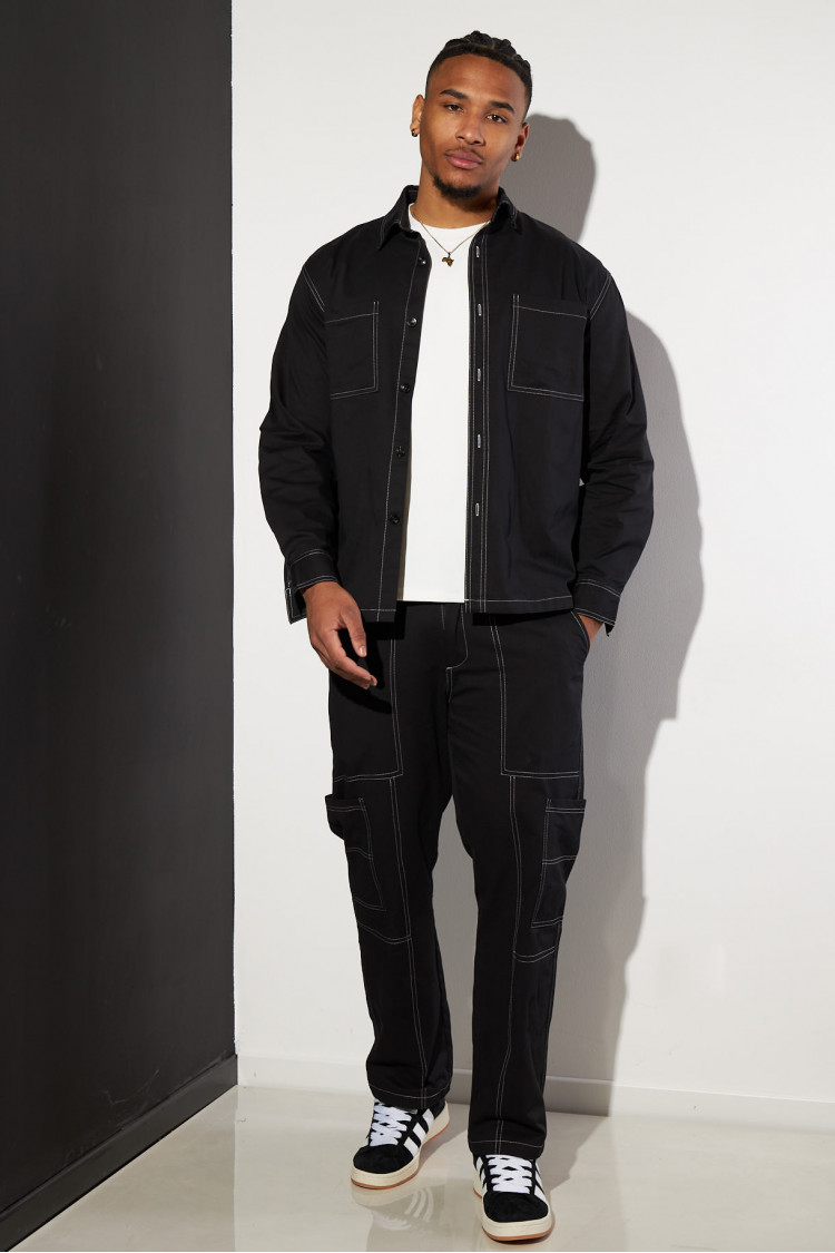 Ensemble 2 pièces chemise + pantalon noir à coutures apparente