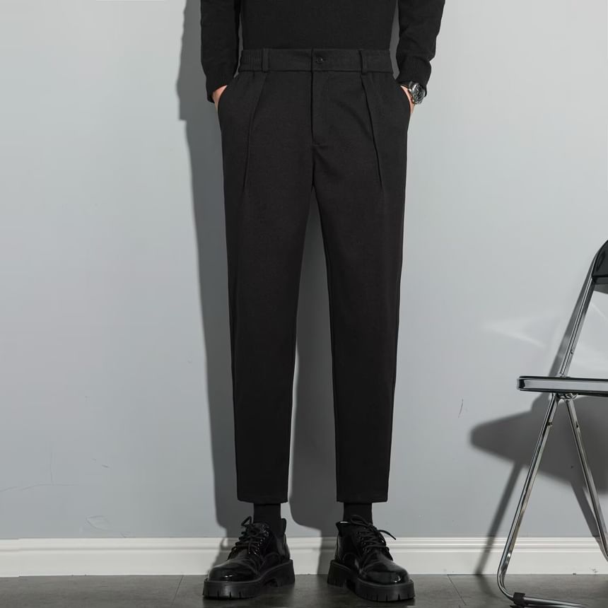 jaywoon - Mid Rise Plain Cropped Tapered Dress Pants