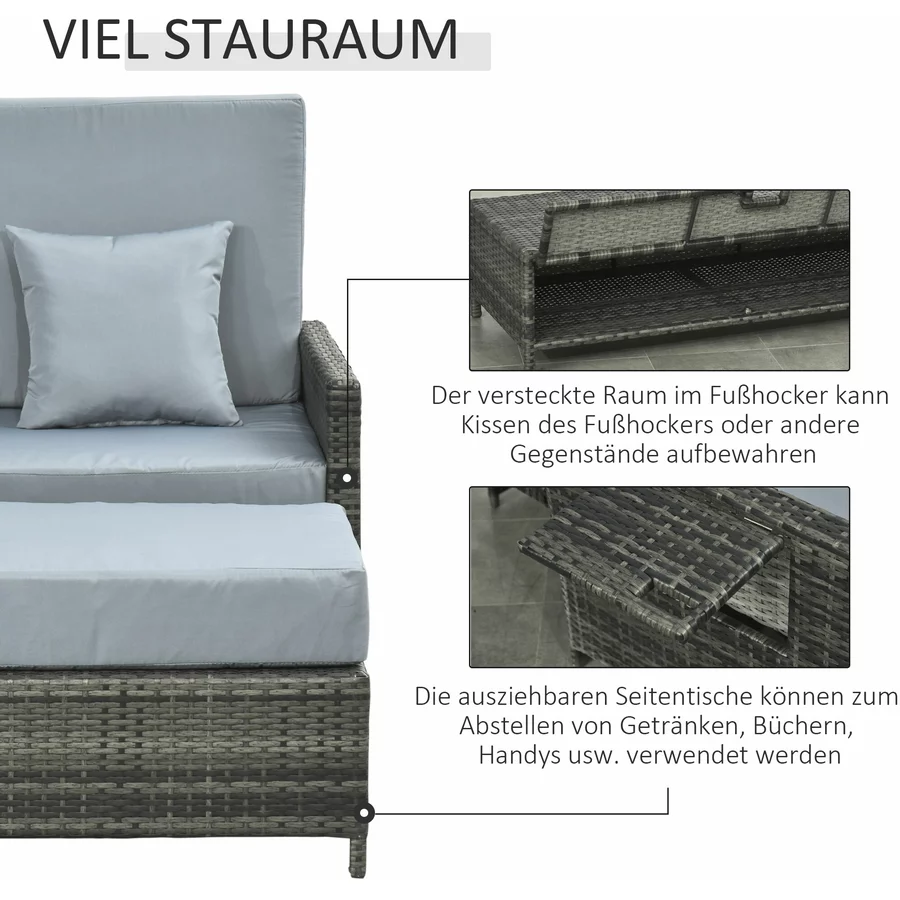 Outsunny Polyrattan Lounge-Sofa mit Kissen grau