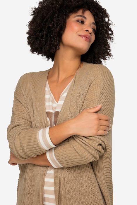 Strickjacke, oversized, offene Form, Feinstrick, V-Ausschnitt, Langarm