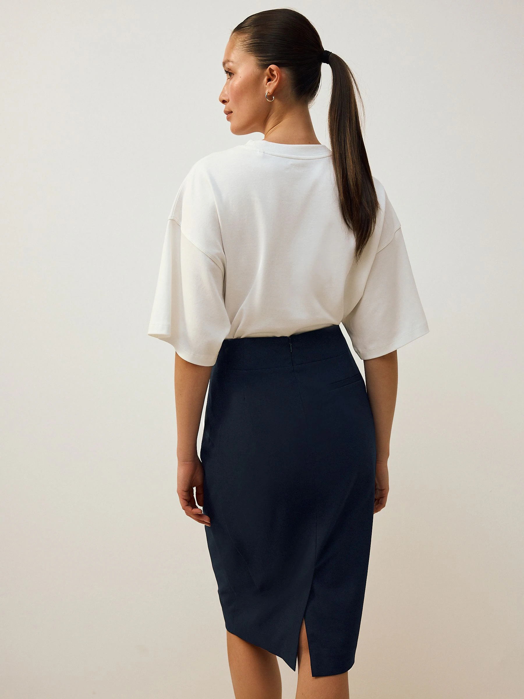 Donkerblauw - Tailored Pencil Skirt With Wool