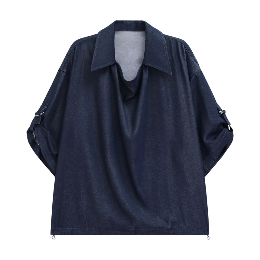 CHIC ERRO - Effen top met kraag, elleboogmouwen en col