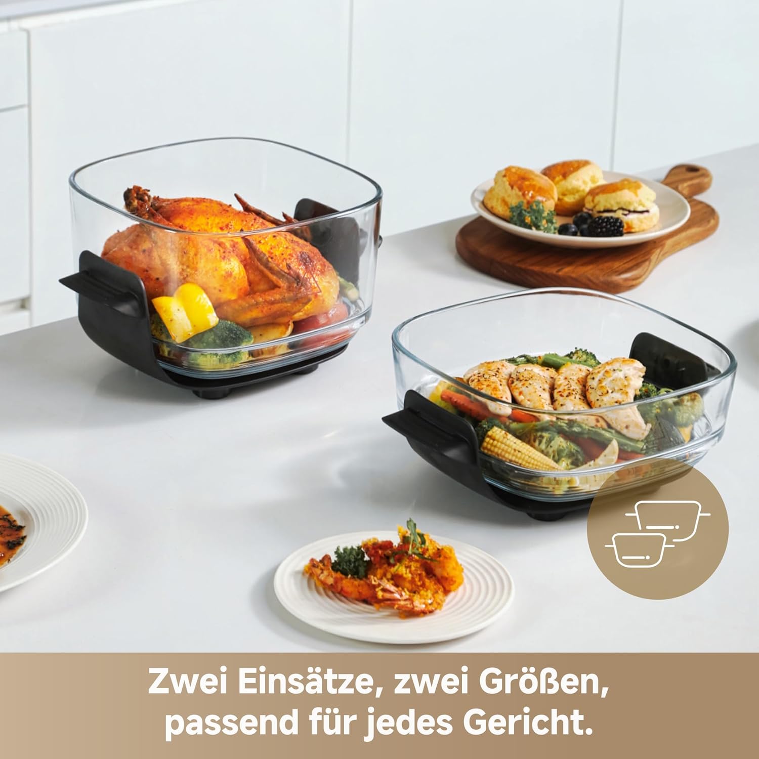 dreame Tasti AirFryer 5-in-1 tragbare Glas-Heißluftfritteuse, Zwei-Behälter-Setup (2,5 L + 4,5 L), 6 mm Borosilikatglas, 3D-Heißluft-Umwälzung, spülmaschinengeeignet, 360°-Panorama-Ansicht, abnehmbar
