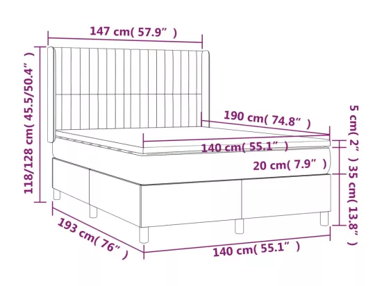 Sommier tapissier avec matelas et LED Crème 140x190 cm Tissu