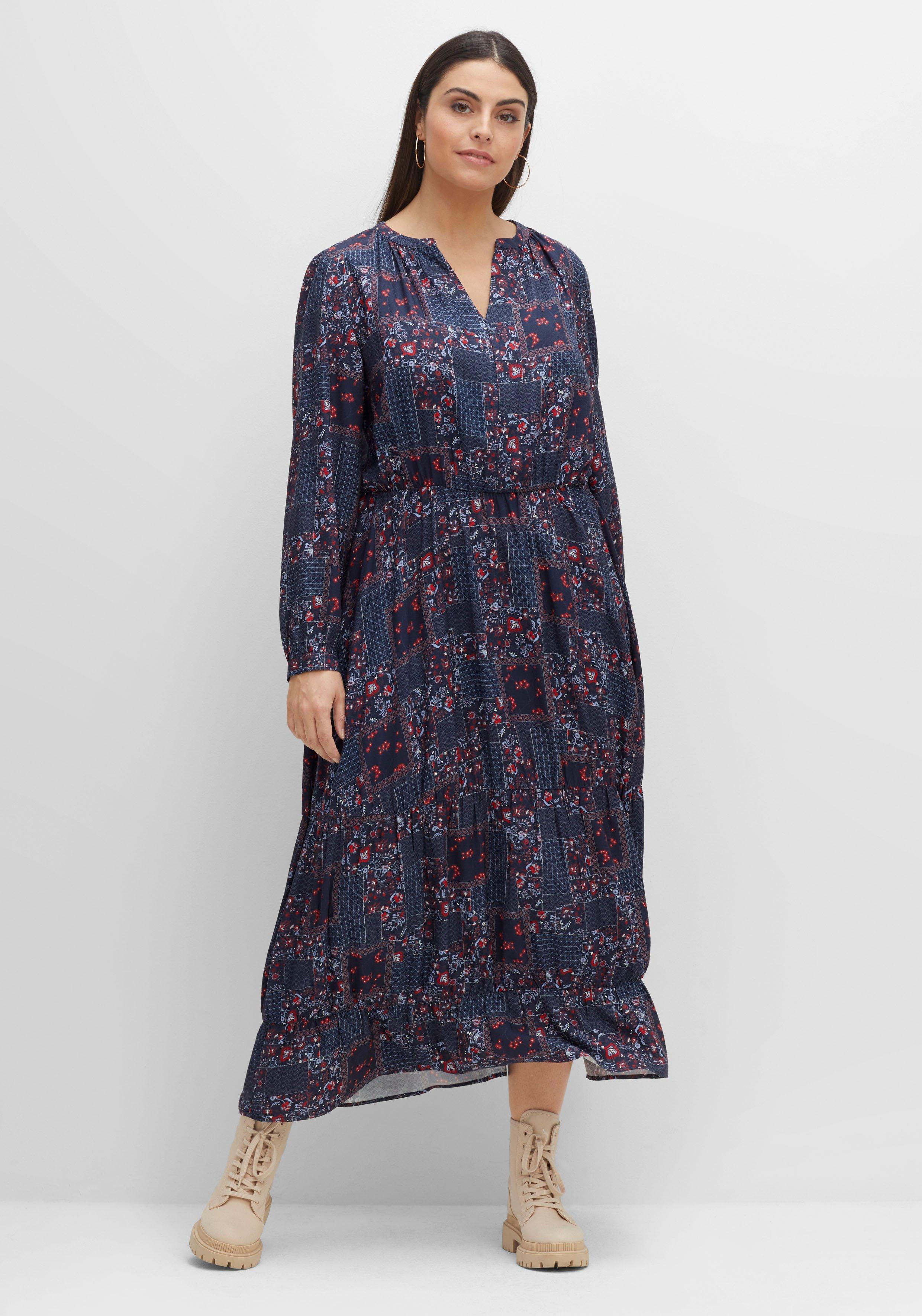 Maxikleid mit Alloverprint und weitem Rock