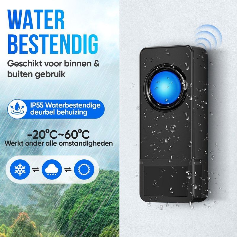 Strex Draadloze Deurbel met 2 Ontvangers Op Batterij - Plug & Play - 300 Meter - 4 Volume / 58 Melodieën - IP55 Waterdicht