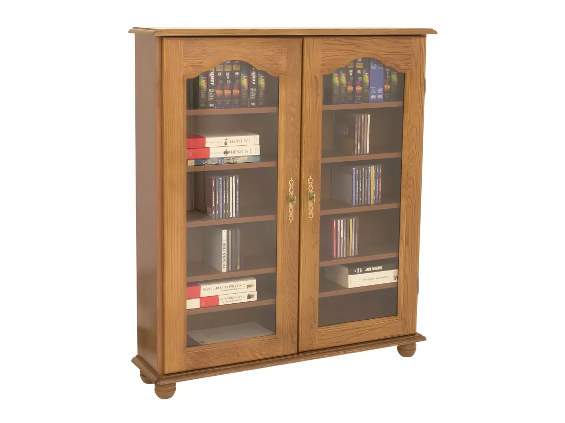 Vitrine Chêne 2 Portes Vitrées 5 Etagères L 92.4 H 105.8 P 21.5 cm