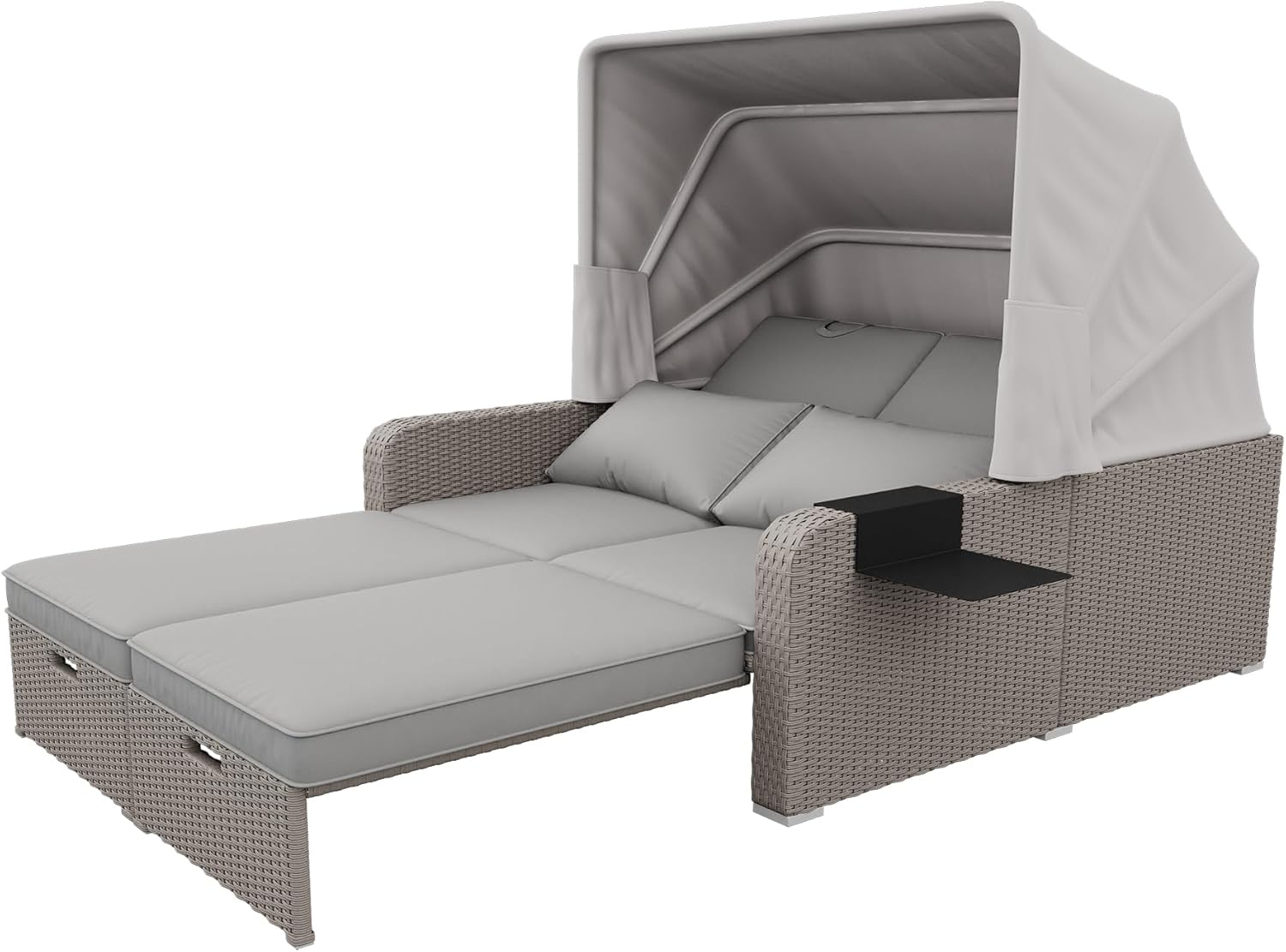 Polyrattan Gartenmöbel für 2 Personen, Gartensofa, Loungesofa, Abnehmbare Markise,Polyrattan und Schwamm,Grau,Khaki (Khaki)