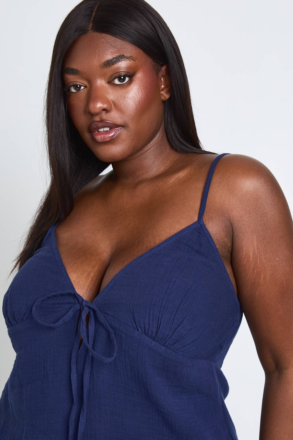 boohoo Ensemble Coordonné Grande Taille Haut Caraco Péplum Et Pantalon En Gaze De Coton