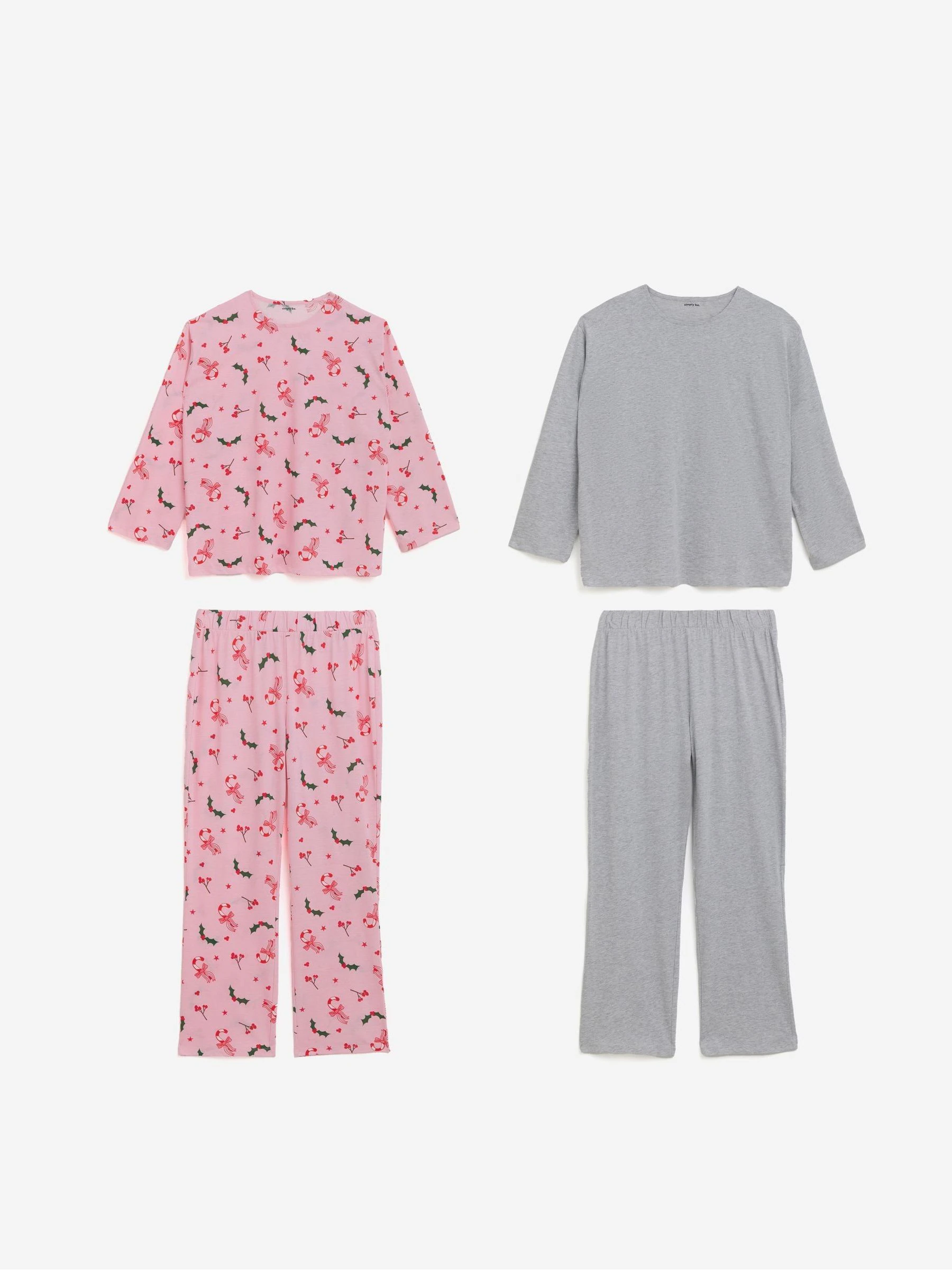 Simply Be 2 Pack Mistletoe Kerstmis Pyjama Set met Lange mouwen