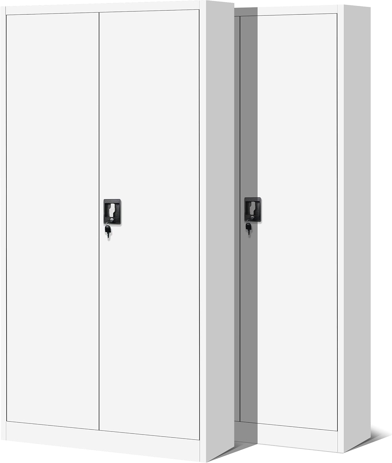 Jan Nowak 2er Set Aktenschrank C001H Büroschrank Metallschrank Werkzeugschrank 4 Einlegeböden Drehgriff Pulverbeschichtung Flügeltürschrank Abschließbar 195 cm x 90 cm x 40 cm (Weiß)