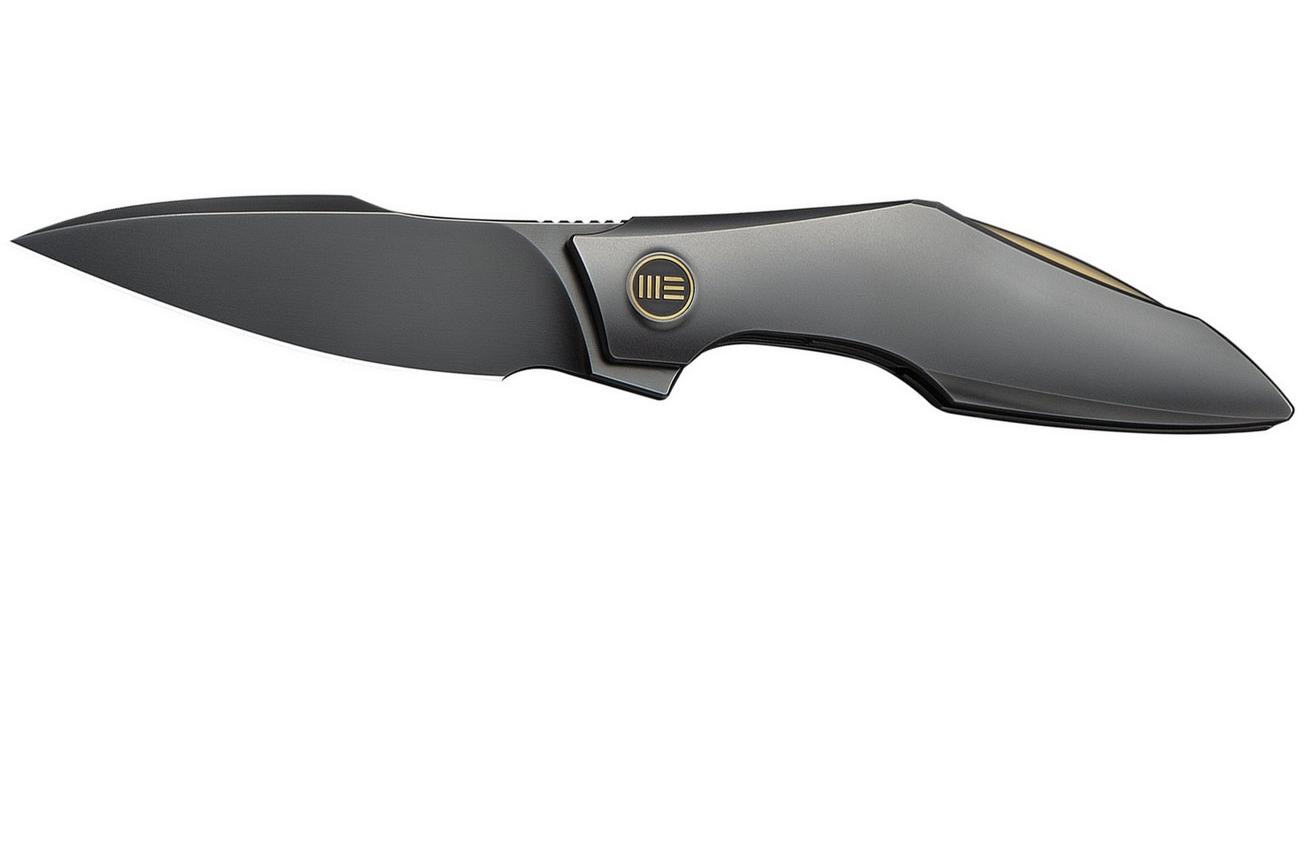 WE Knife Krait Snake WE24084-3 Polished Gray Böhler M390, Polished Gray Titanium, Gold Anodized Hardware, zakmes, Tashi Bharucha design