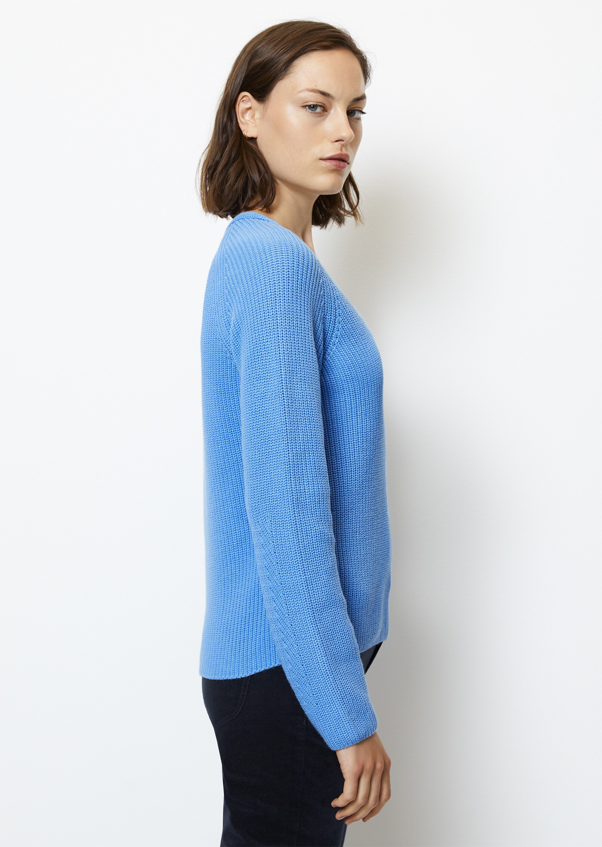 V-Neck-Strickpullover relaxedaus schwerem Baumwoll-Garn