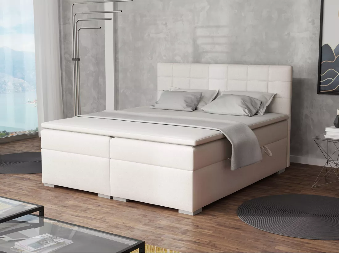 LIT BOXSPRING avec rangements pour la literie Torland, 180x200 cm, Soft 17 (Blanc)