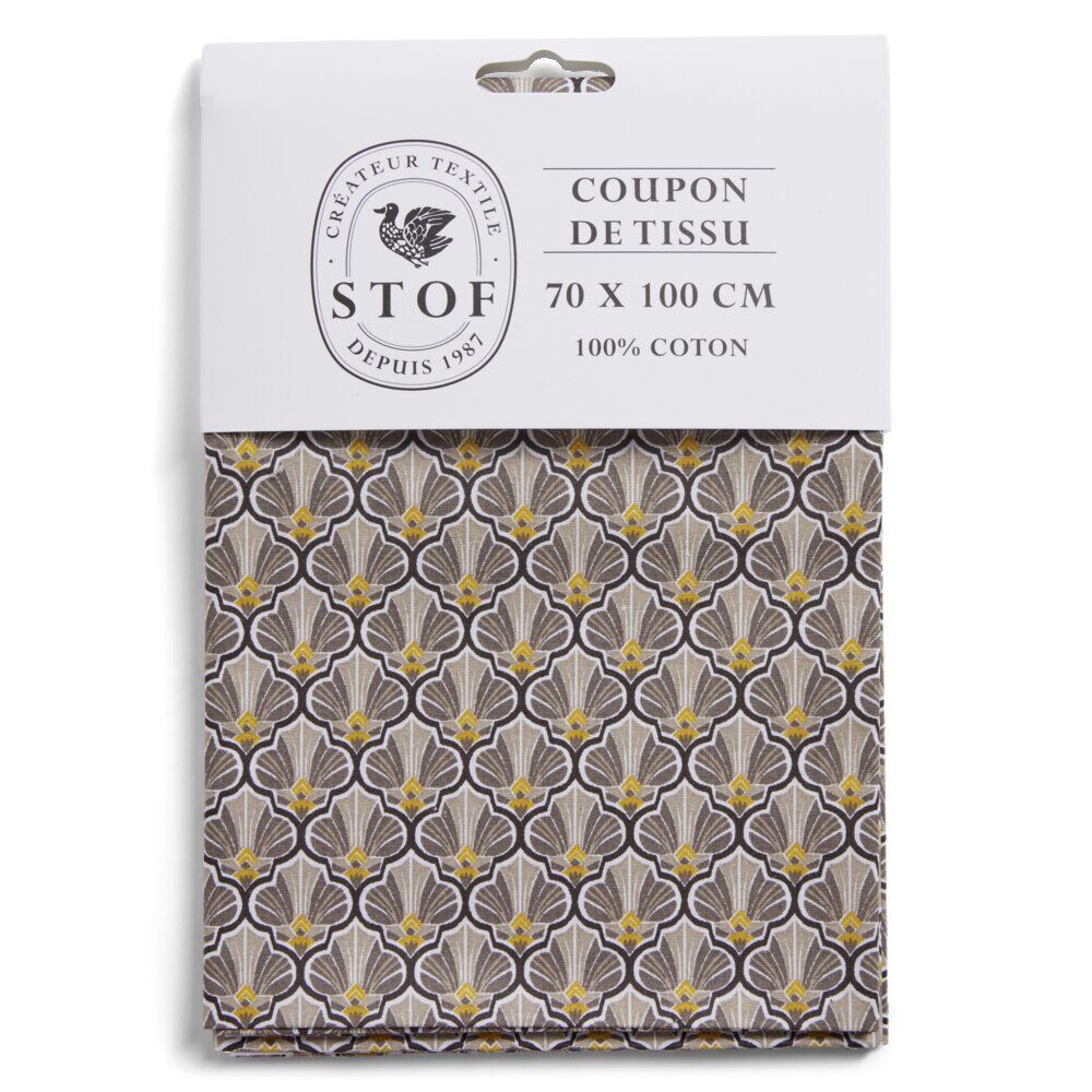 Coupon tissu imprimé Utopia 70x100cm coton beige et jaune