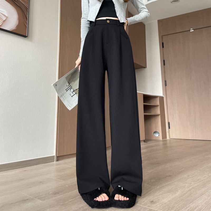 Jaqmine - Hoge taille, effen, wijde broek (verschillende ontwerpen)