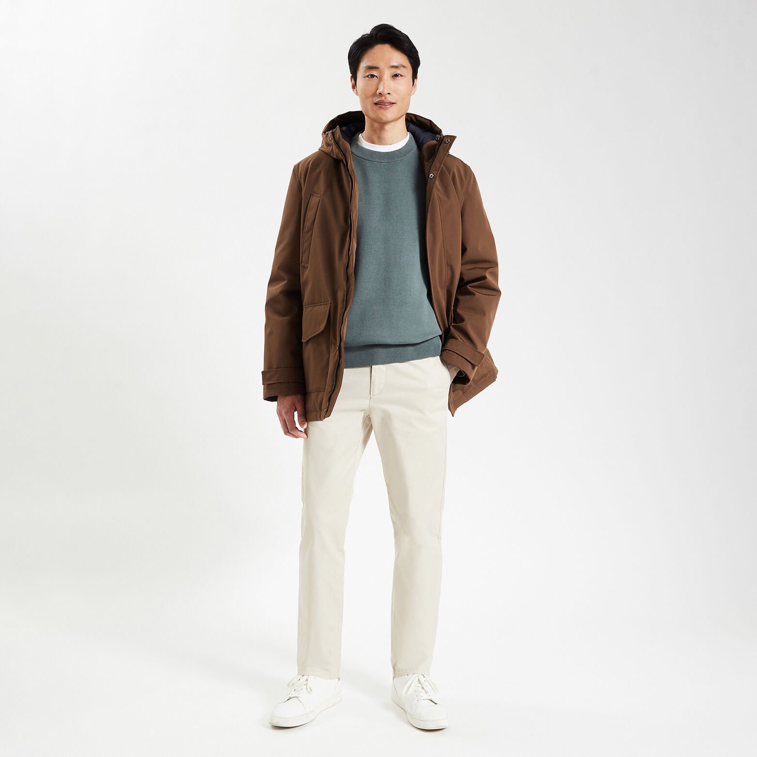 Parka courte à capuche Camel